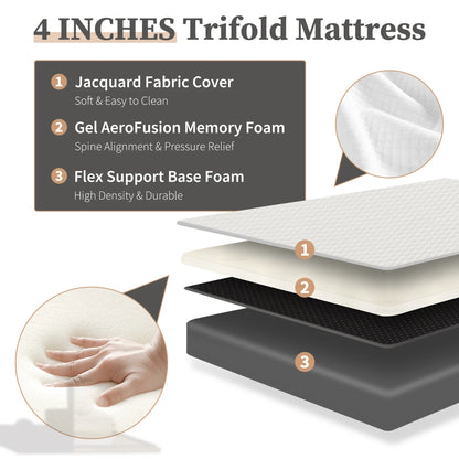 Three Fold Portable Floor Bed - Certified By CertiPUR-US - Suitable For Travel, Camping, and Yoga