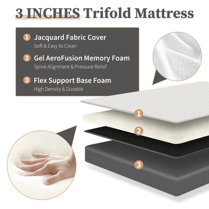Three Fold Portable Floor Bed - Certified By CertiPUR-US - Suitable For Travel, Camping, and Yoga