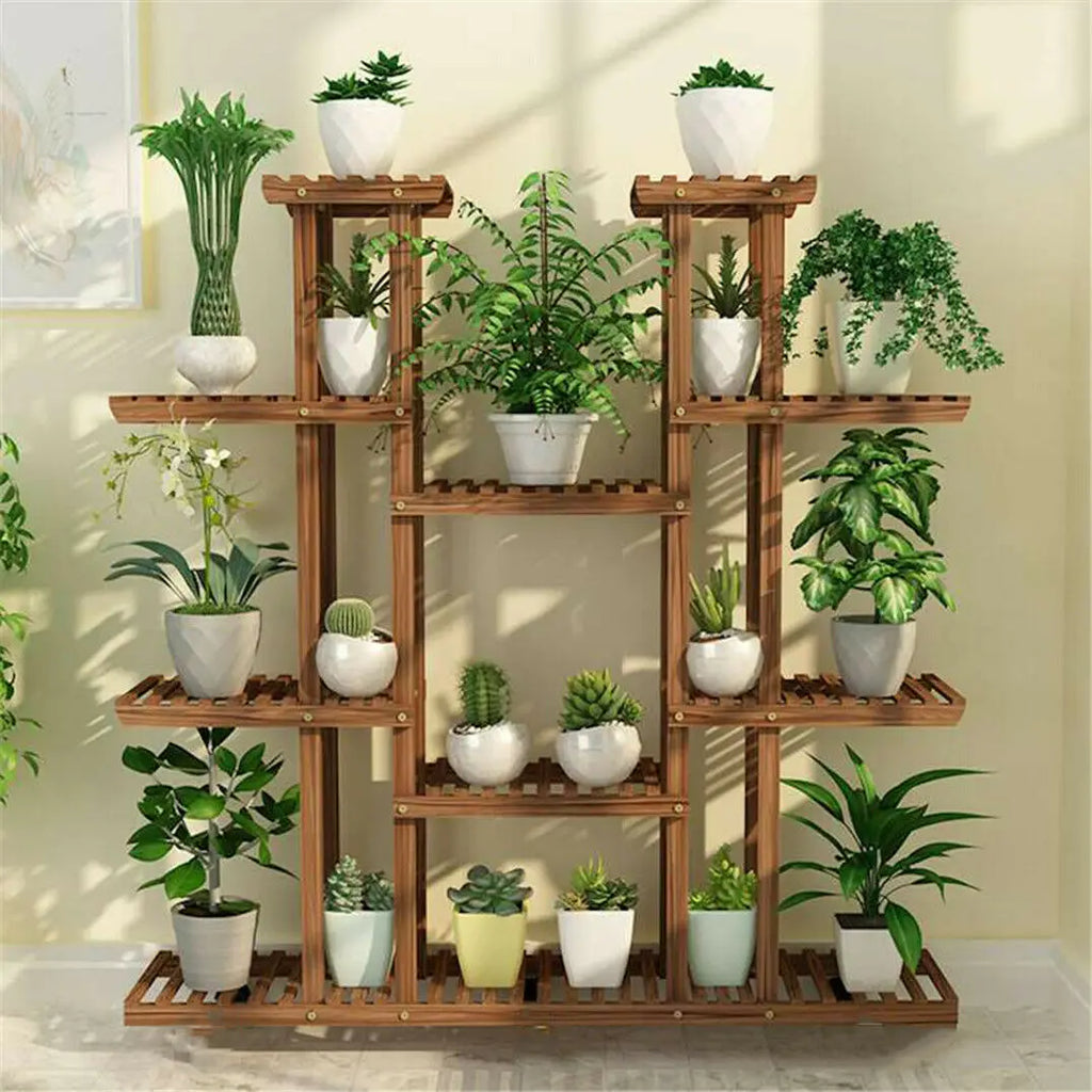 46" Multi-Tier Wooden 16-Plant Rack Stand
