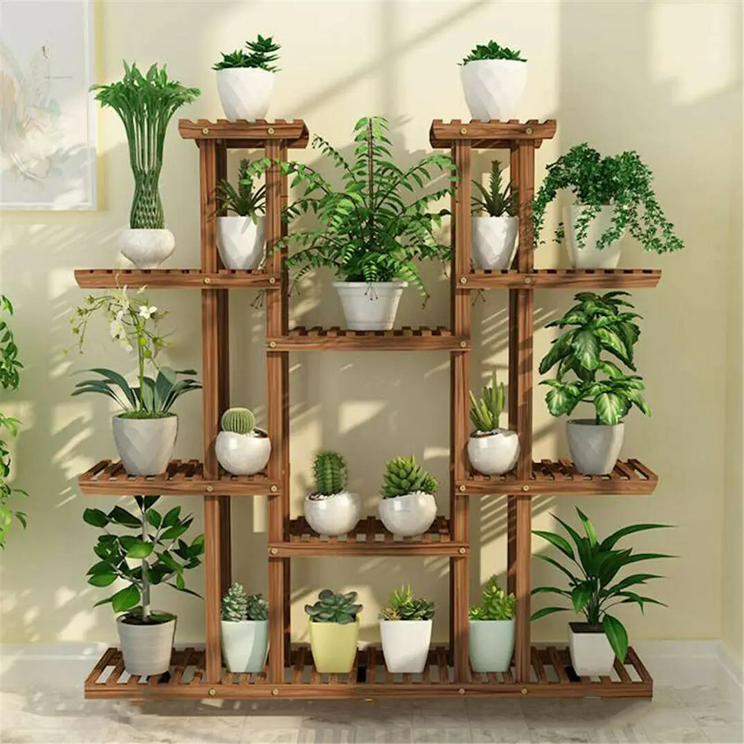 46" Multi-Tier Wooden 16-Plant Rack Stand
