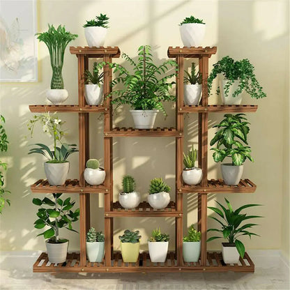 46" Multi-Tier Wooden 16-Plant Rack Stand