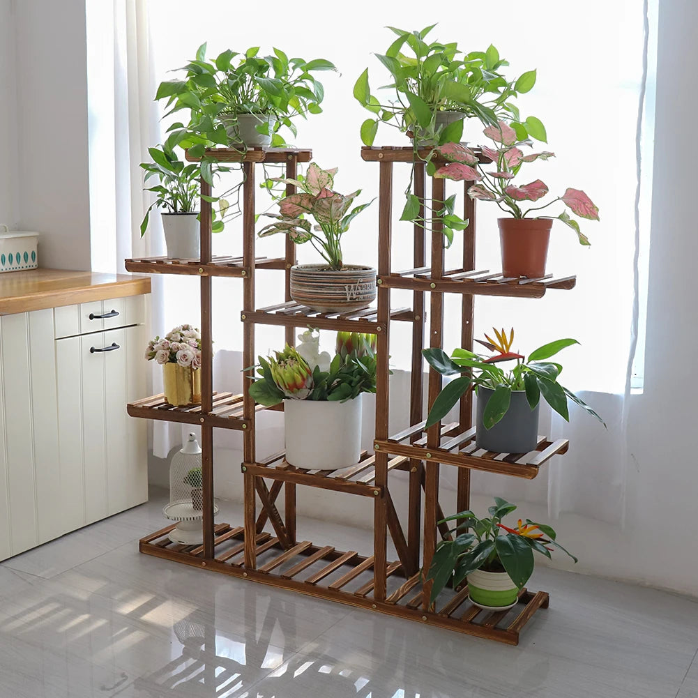 46" Multi-Tier Wooden 16-Plant Rack Stand