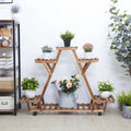 Triangular 6-Pot Wooden Plant Stand with Wheels