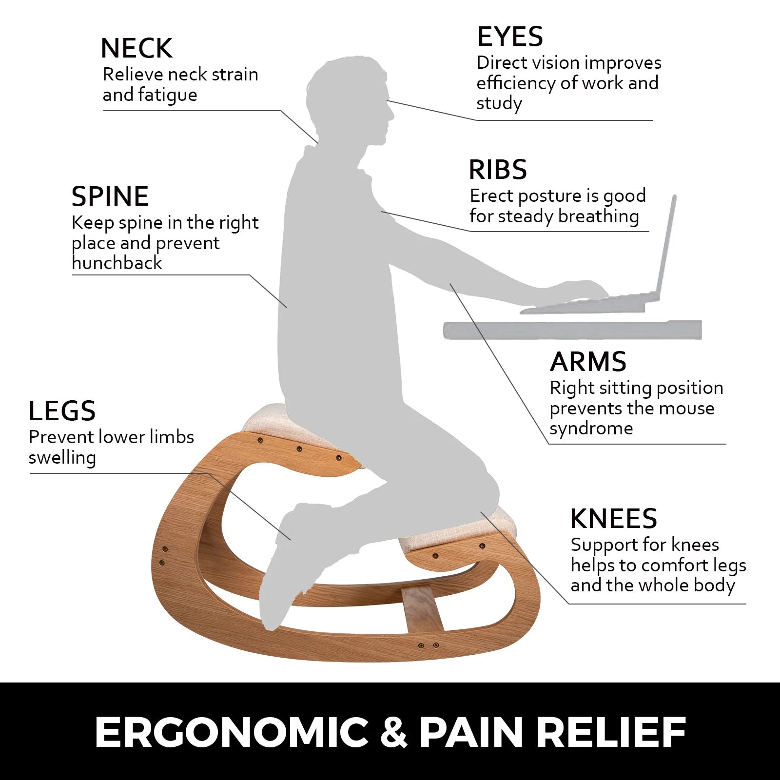 Ergonomic Rocking Wooden Kneeling & Computer Chair