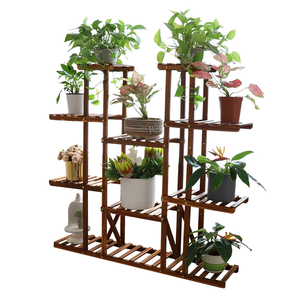 46" Multi-Tier Wooden 16-Plant Rack Stand