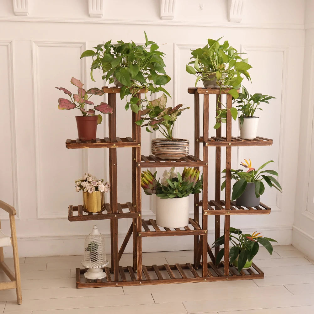 46" Multi-Tier Wooden 16-Plant Rack Stand