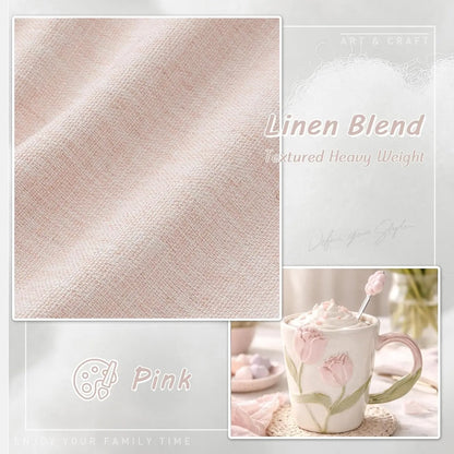 100% Blackout Curtains for Living Room - Darkening Rod Pocket - Pink Linen - 48 Inch Long 2 Panels