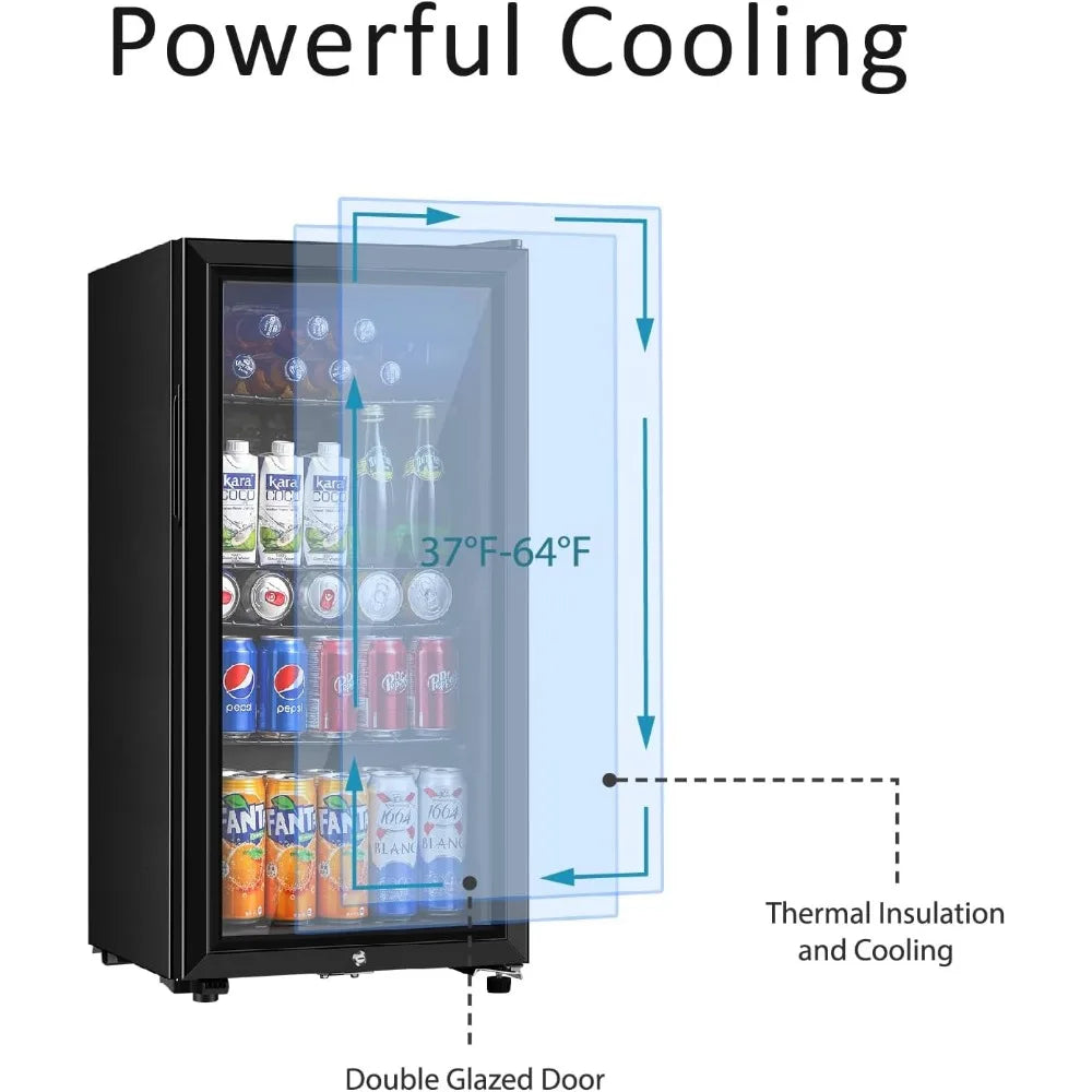 Beverage Refrigerator, 3.2 Cubic Ft. Mini Fridge with Double Glass Door for Soda, Beer &amp; Wine for Home, Office or Bar