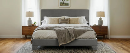 Bed Frame with Adjustable Headboard, Soft Linen Fabric, Strong Supporting Structure