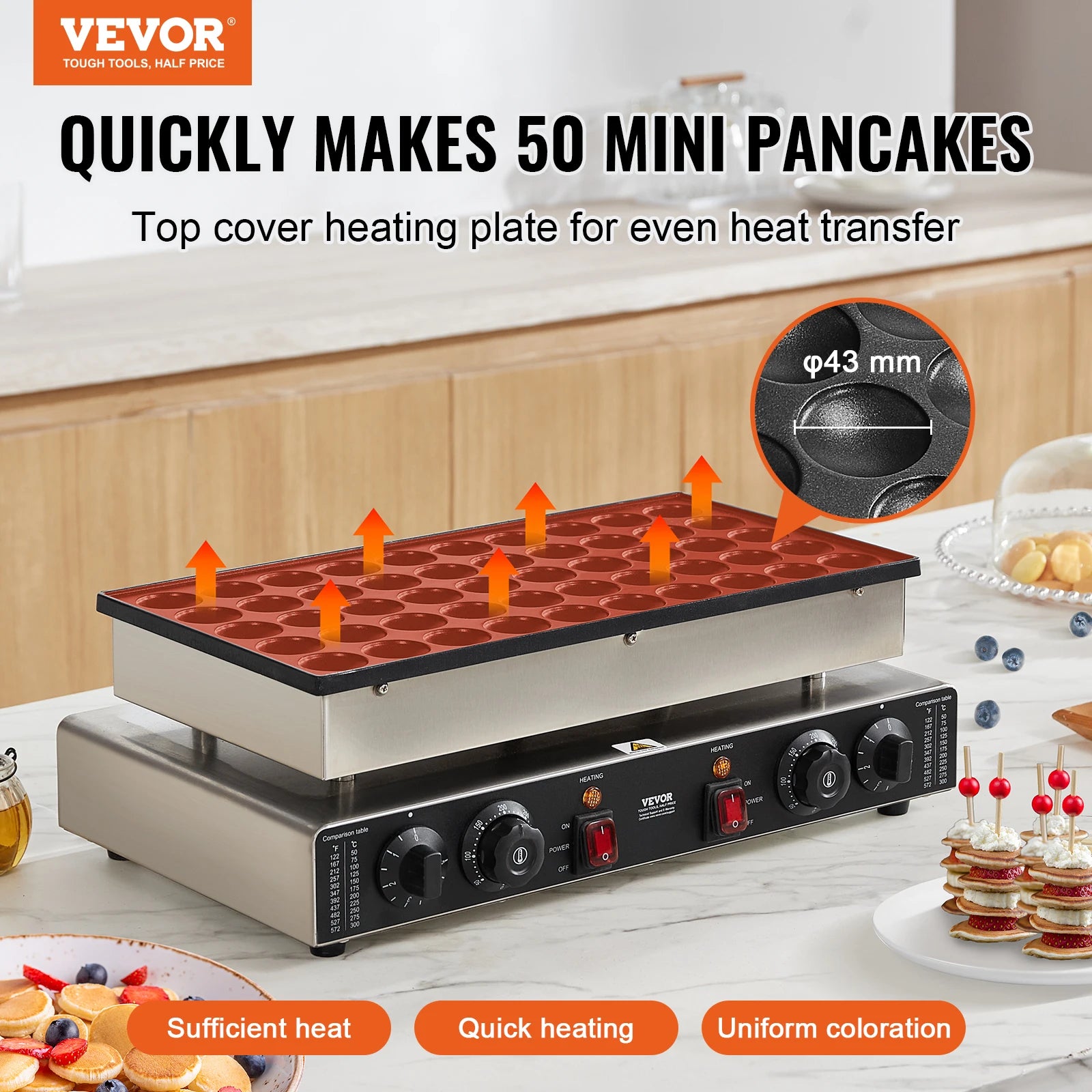 Non-stick Pancake & Waffle Maker - Dual Temp & Time Control