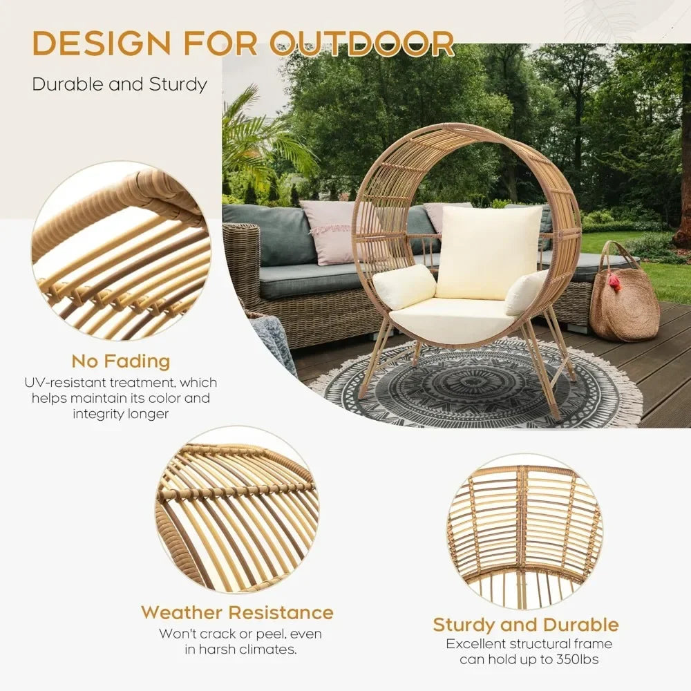 Oversized Wicker Patio Egg Chair with Cushions