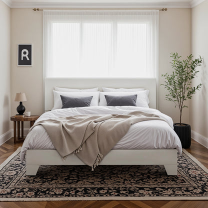 Bed Frame with Adjustable Headboard, Soft Linen Fabric, Strong Supporting Structure