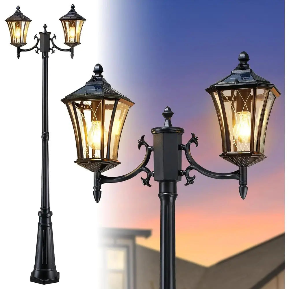85" 2-Head Solar Dusk to Dawn Lamp Post Light