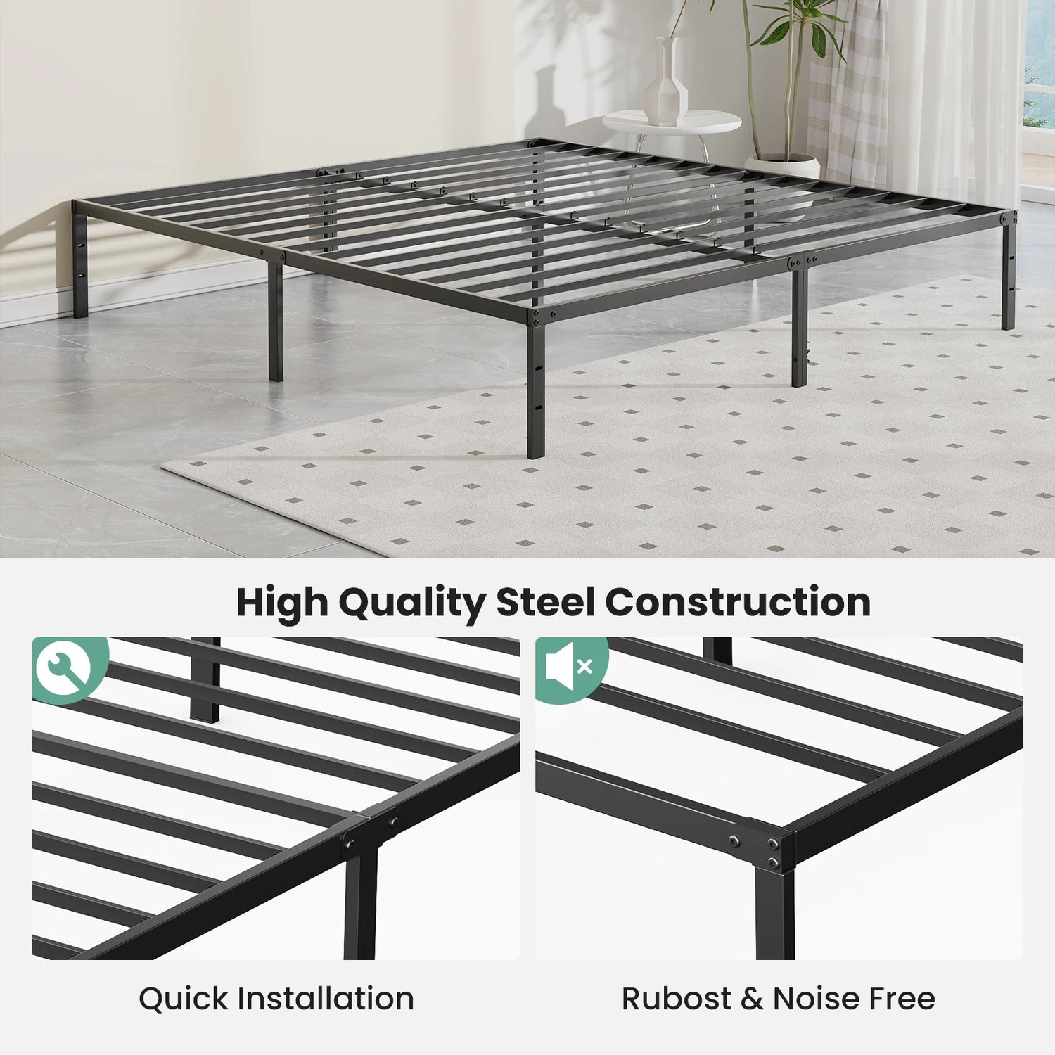 Twin, Full, Queen or King Size Metal Platform Bed Frame with Storage Space