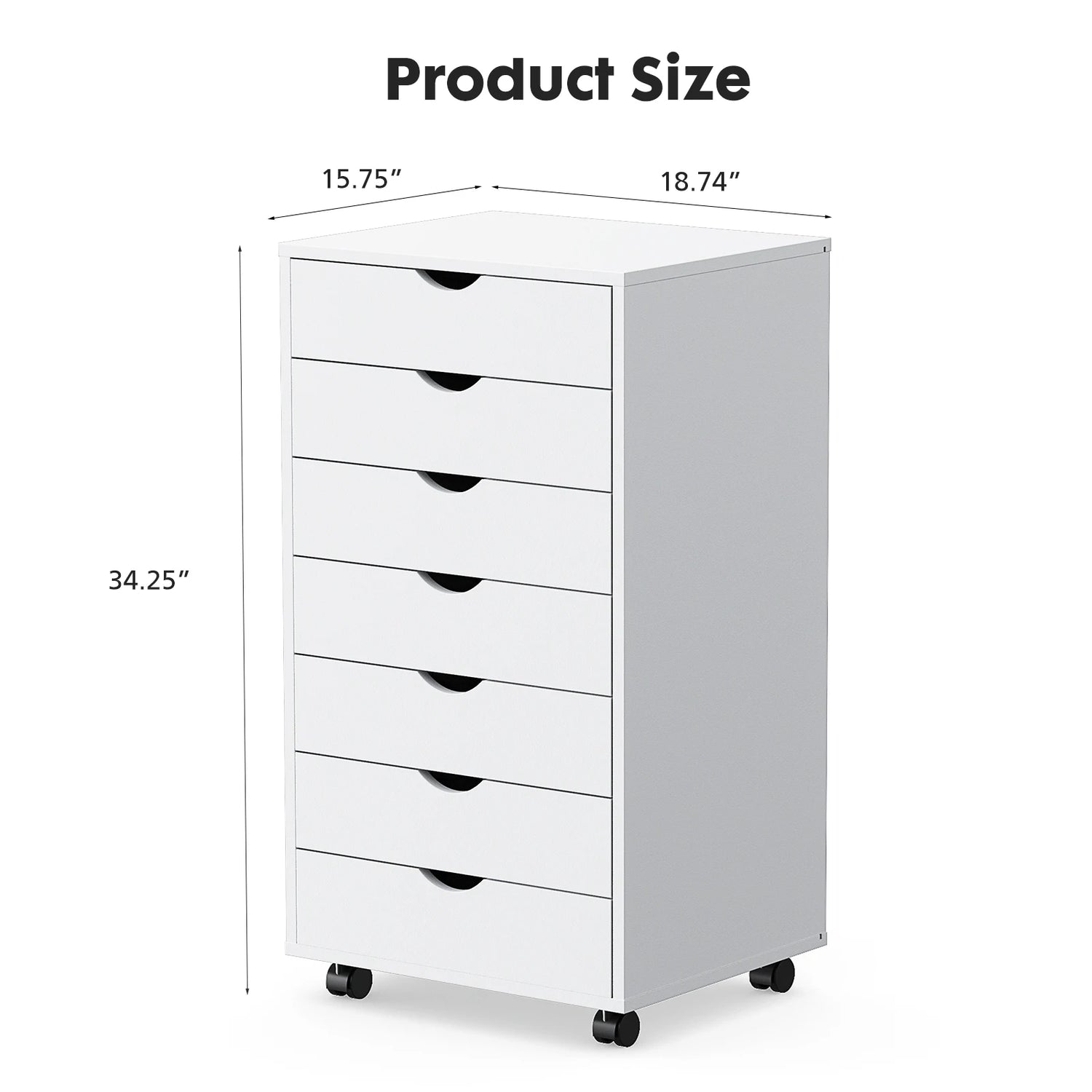 7 Drawer Wooden Dresser or Office Mobile Cabinet with Wheels