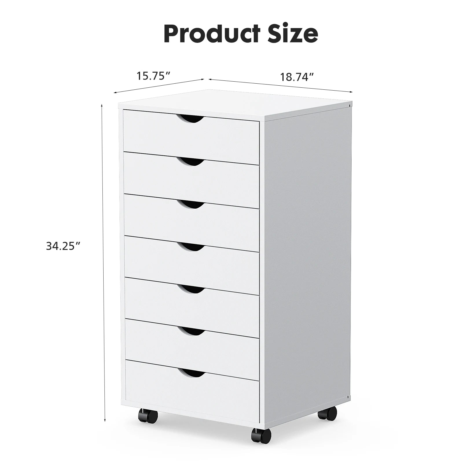 7 Drawer Wooden Dresser or Office Mobile Cabinet with Wheels