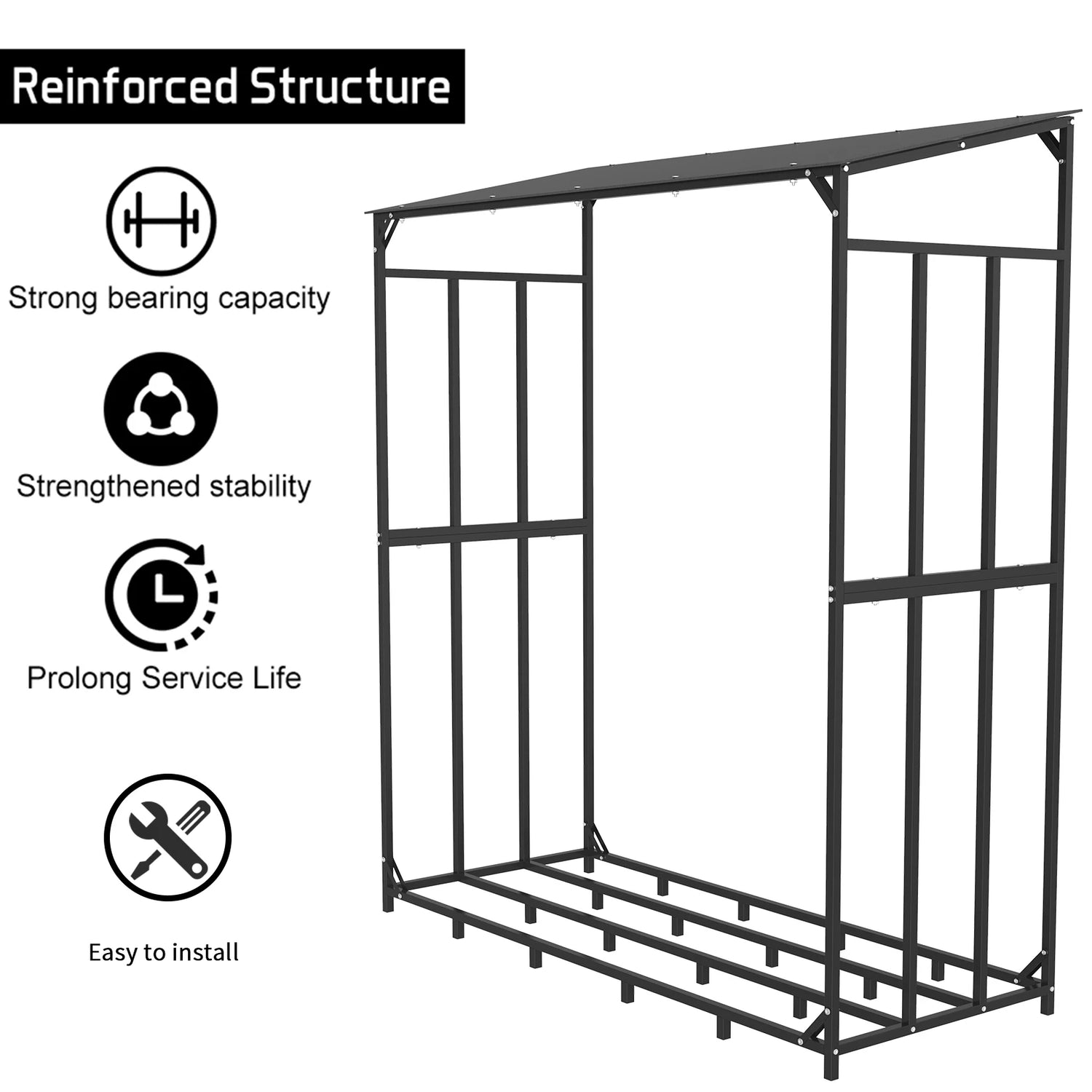 Heavy Duty Tall Metal Firewood Rack Stand with Top Cover for Fireplace Wood Storage