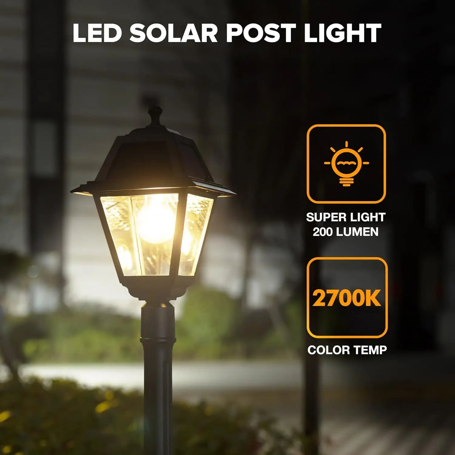 LED Solar Post Street Light - 200 Lumens 2700K