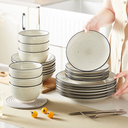 24 or 48 Piece Hand-painted Beige Ceramic Dinnerware Sets