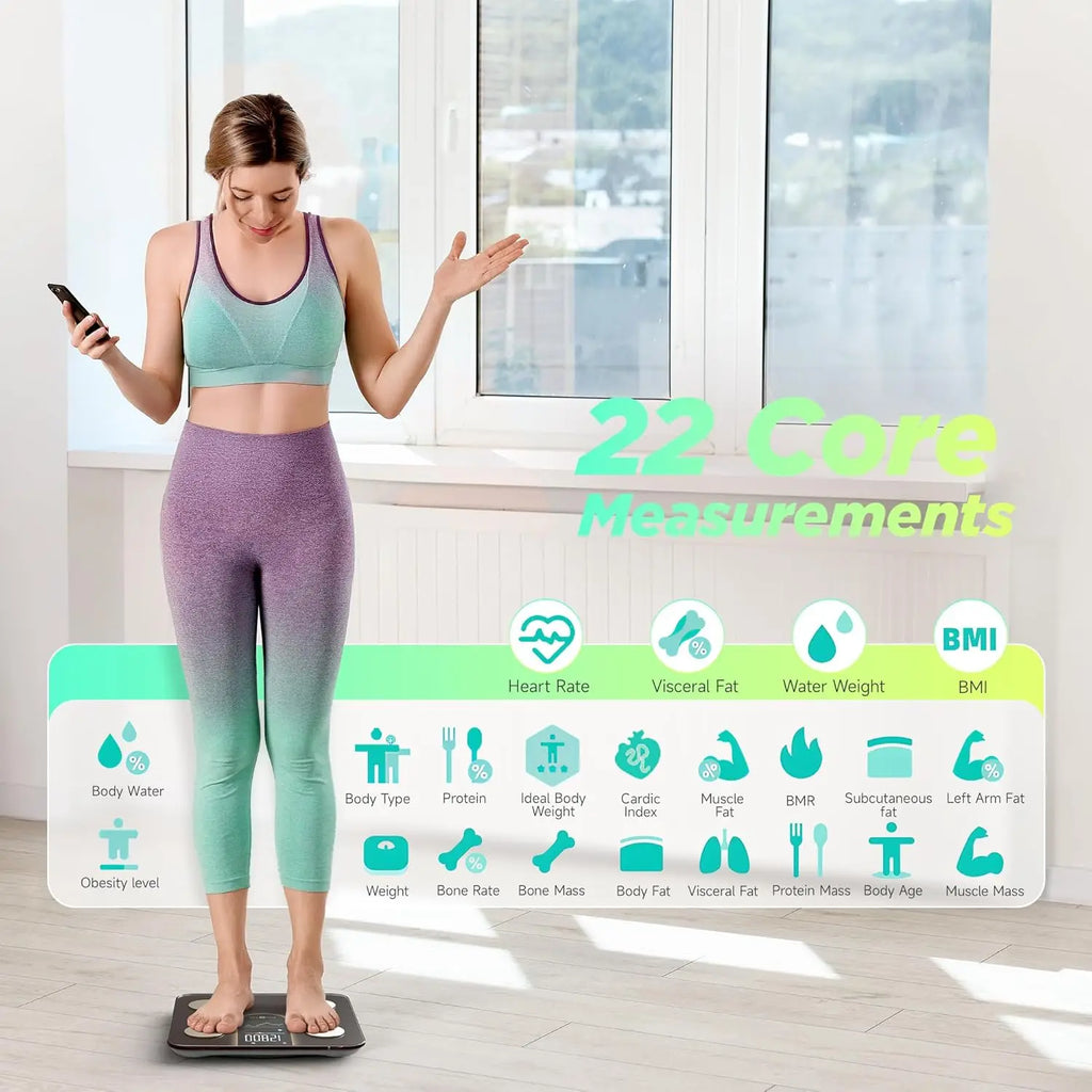 High Precision Digital Bathroom Scale with Heart Rate, BMI & Fat Analysis