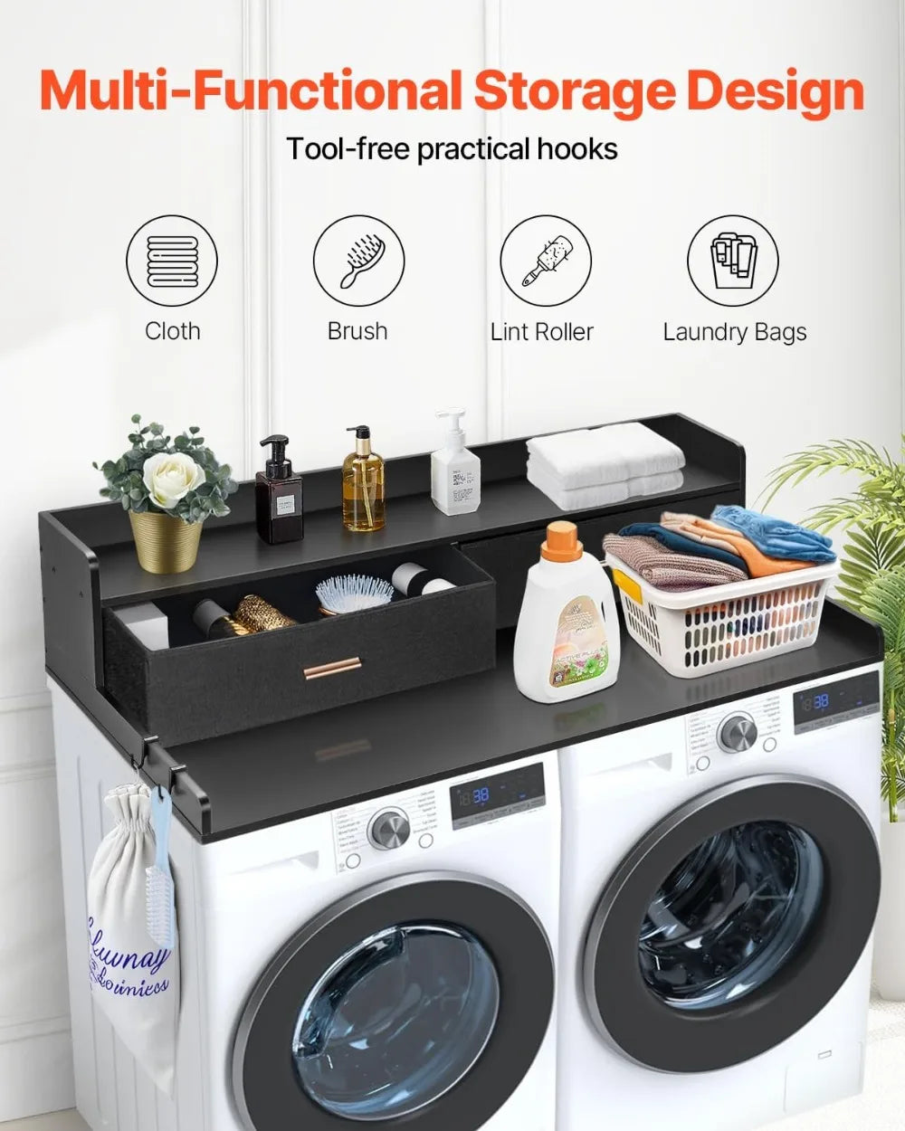 2-Drawer 54" x 27" Wooden Laundry Countertop with Shelf