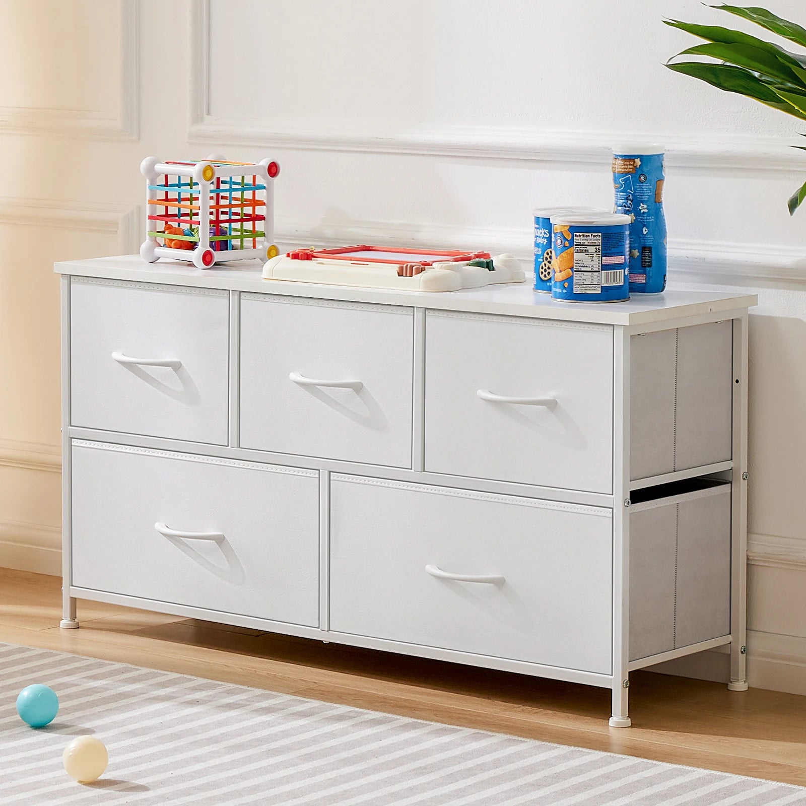 Multi-Purpose Dresser or Buffet with 5 Fabric Drawers
