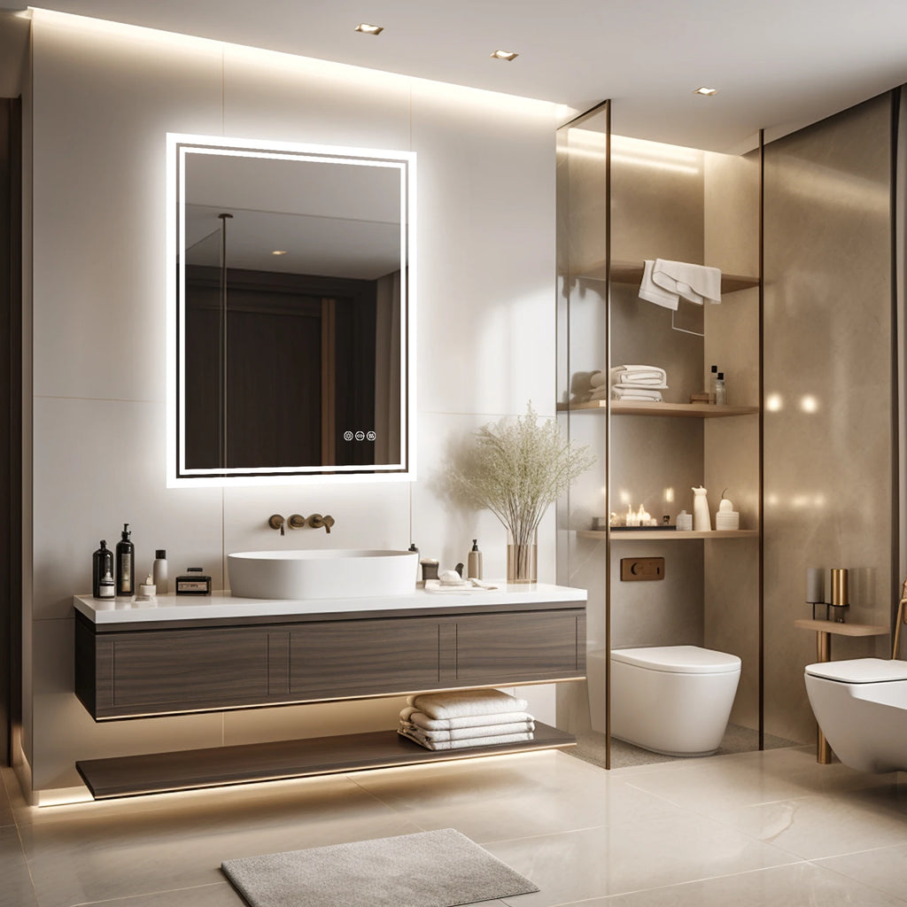 LED Backlit Bathroom Dimmable Mirror with Anti-Fog