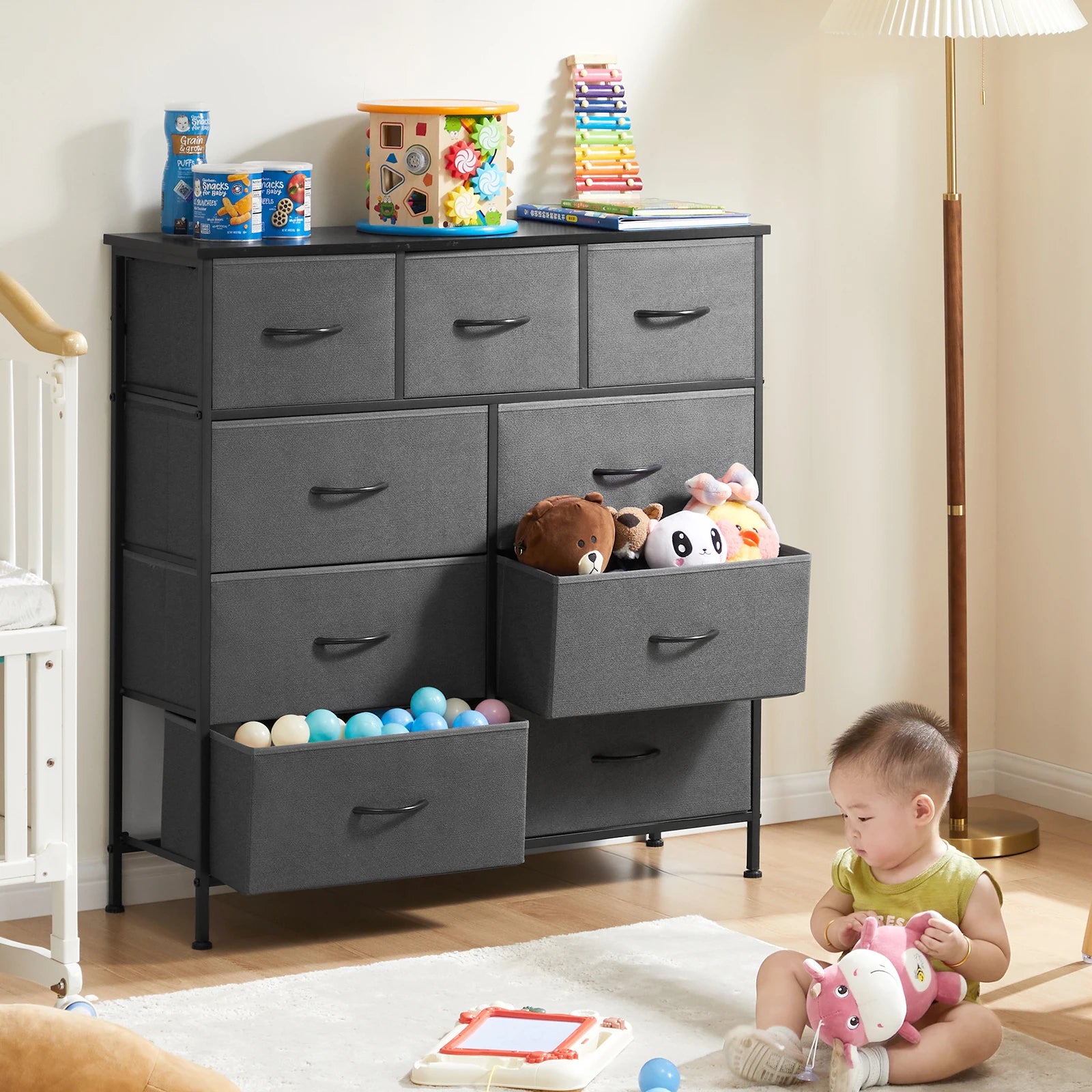 Bedroom Dresser With 9 Fabric Storage Drawers