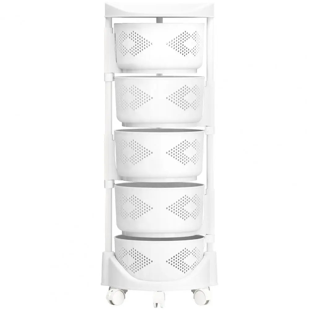 Kitchen Storage Rack with 5 Tier Circular Rotating Basket for Fruits &amp; Vegetables with 360 Degree Wheels