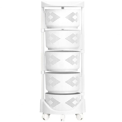 Kitchen Storage Rack with 5 Tier Circular Rotating Basket for Fruits &amp; Vegetables with 360 Degree Wheels