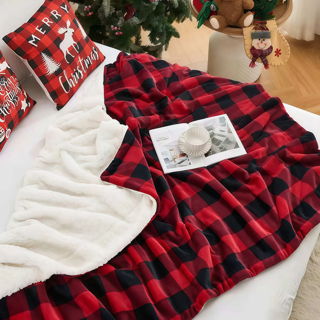 Cozy Sherpa Fleece Plaid Blanket