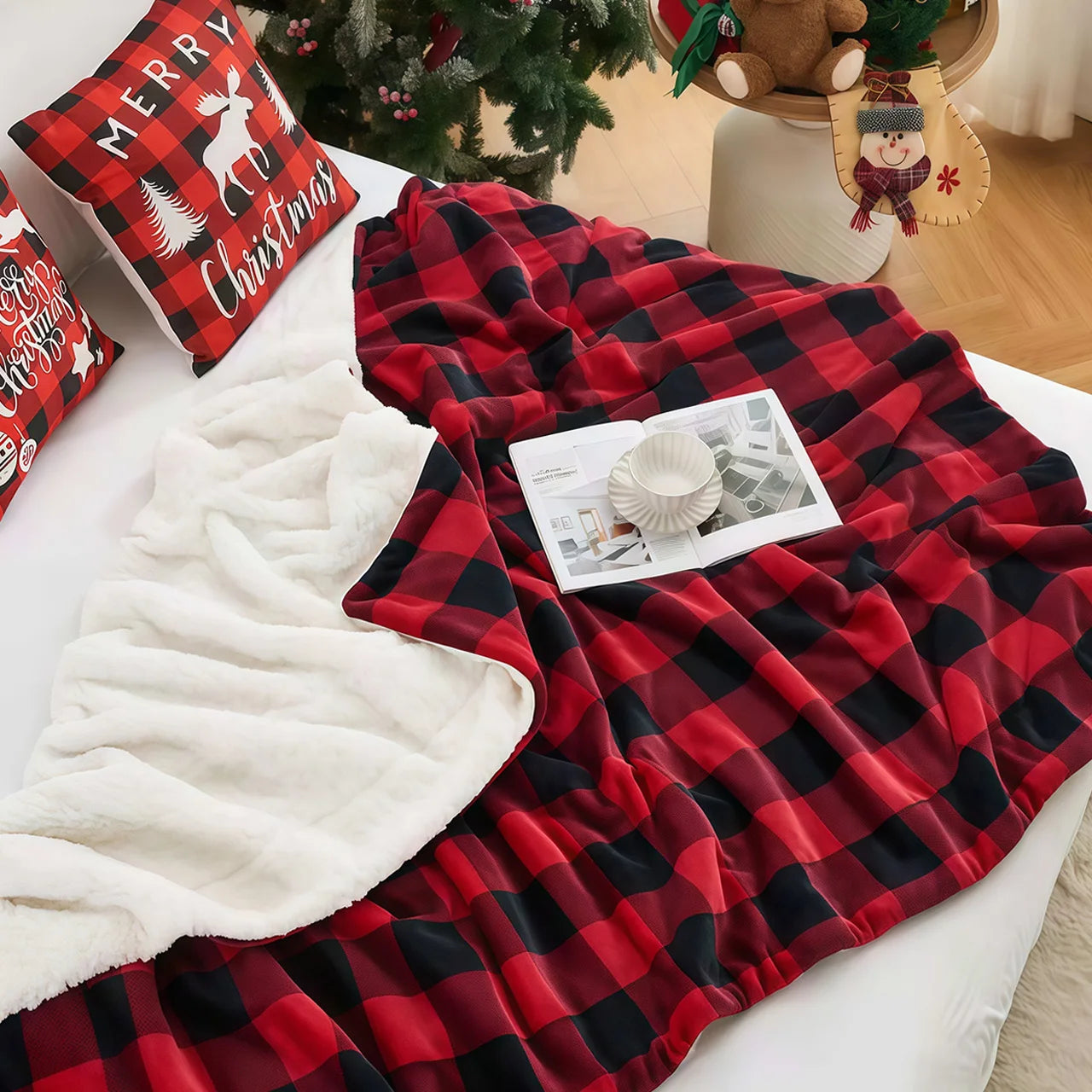 Cozy Sherpa Fleece Plaid Blanket