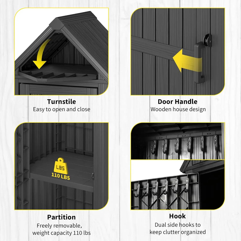 Red Outdoor Waterproof Resin Storage Shed with Removable Shelves & Reinforced Floor