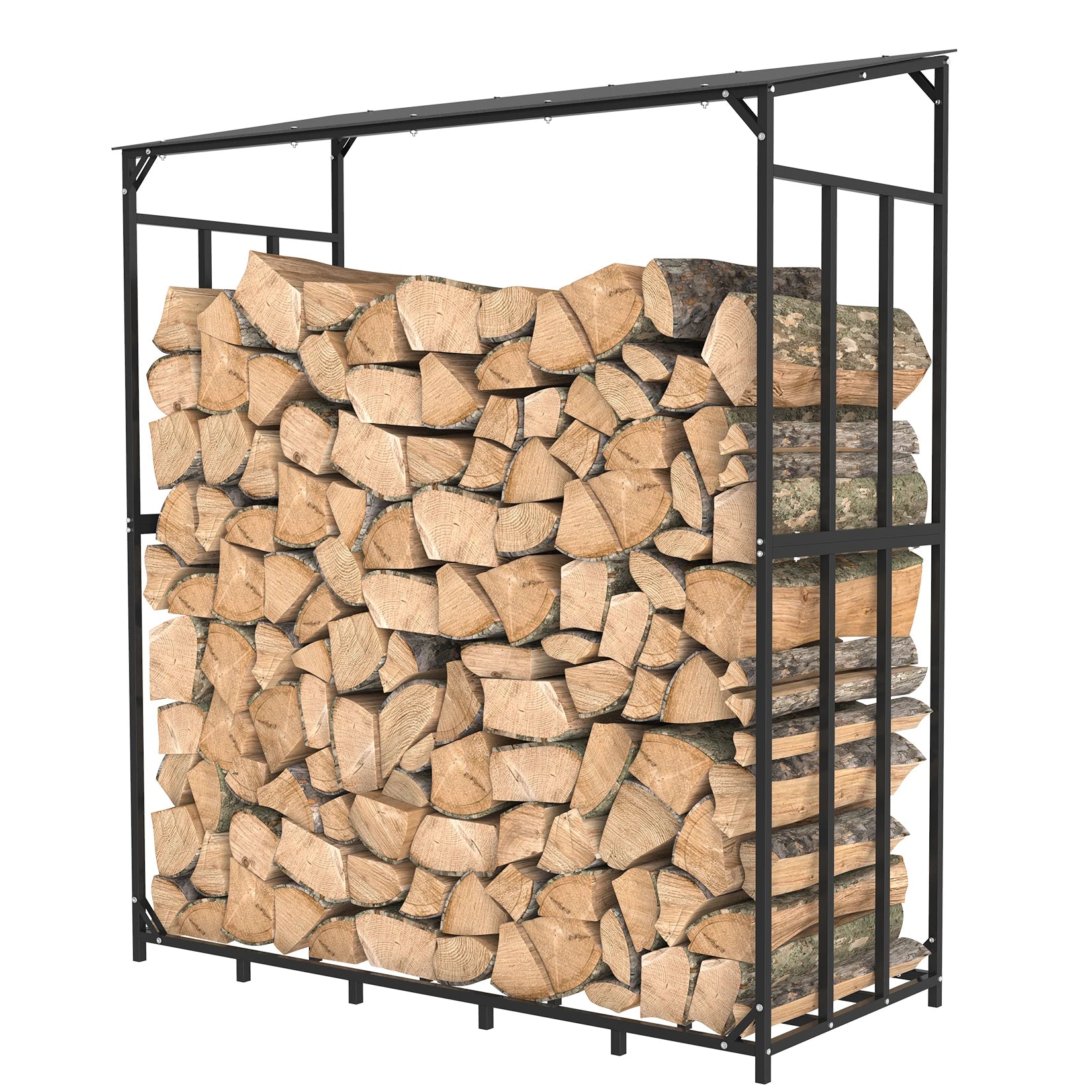 Heavy Duty Tall Metal Firewood Rack Stand with Top Cover for Fireplace Wood Storage