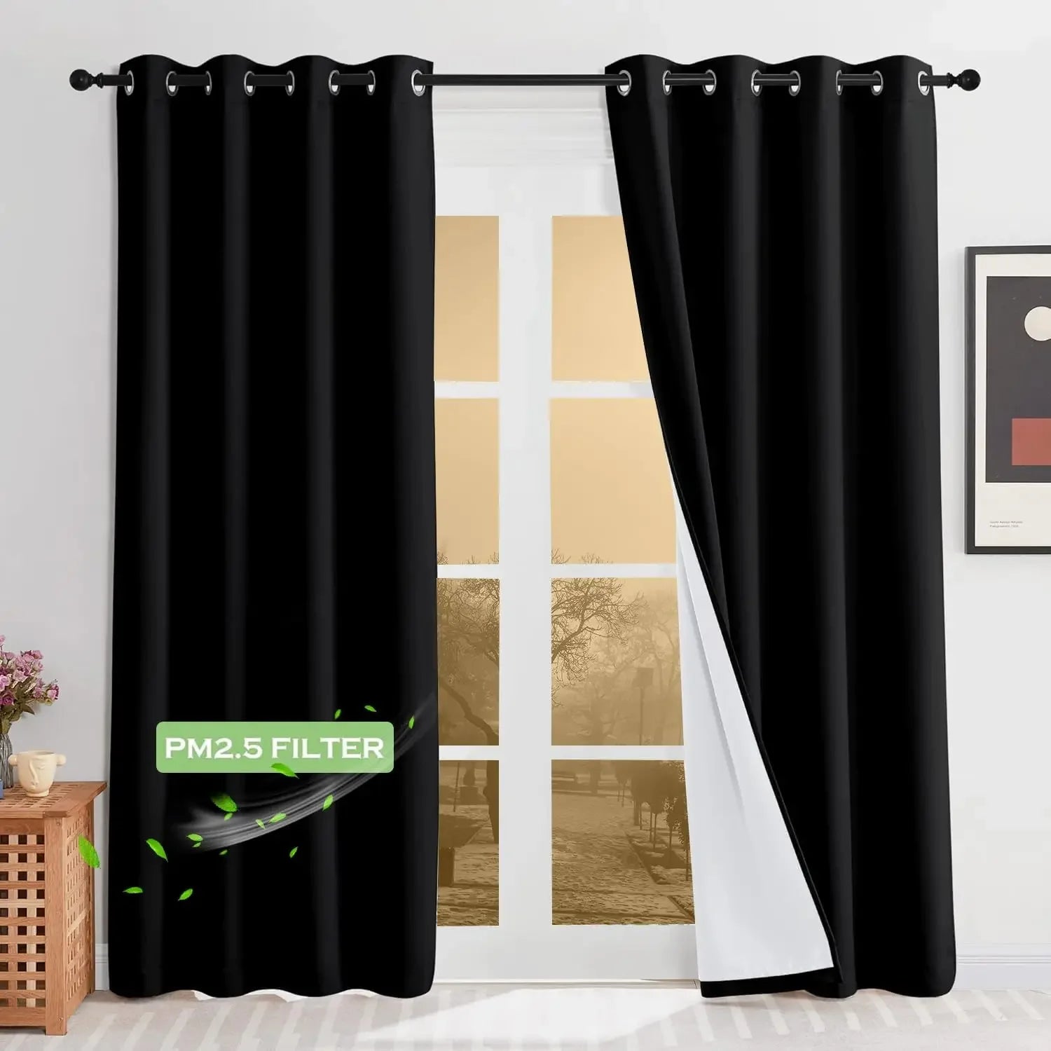 4-in-1 Soundproof Anti Dust 100% Blackout Curtains with Melt-Blown Layer -Thermal Insulating Window Drapes