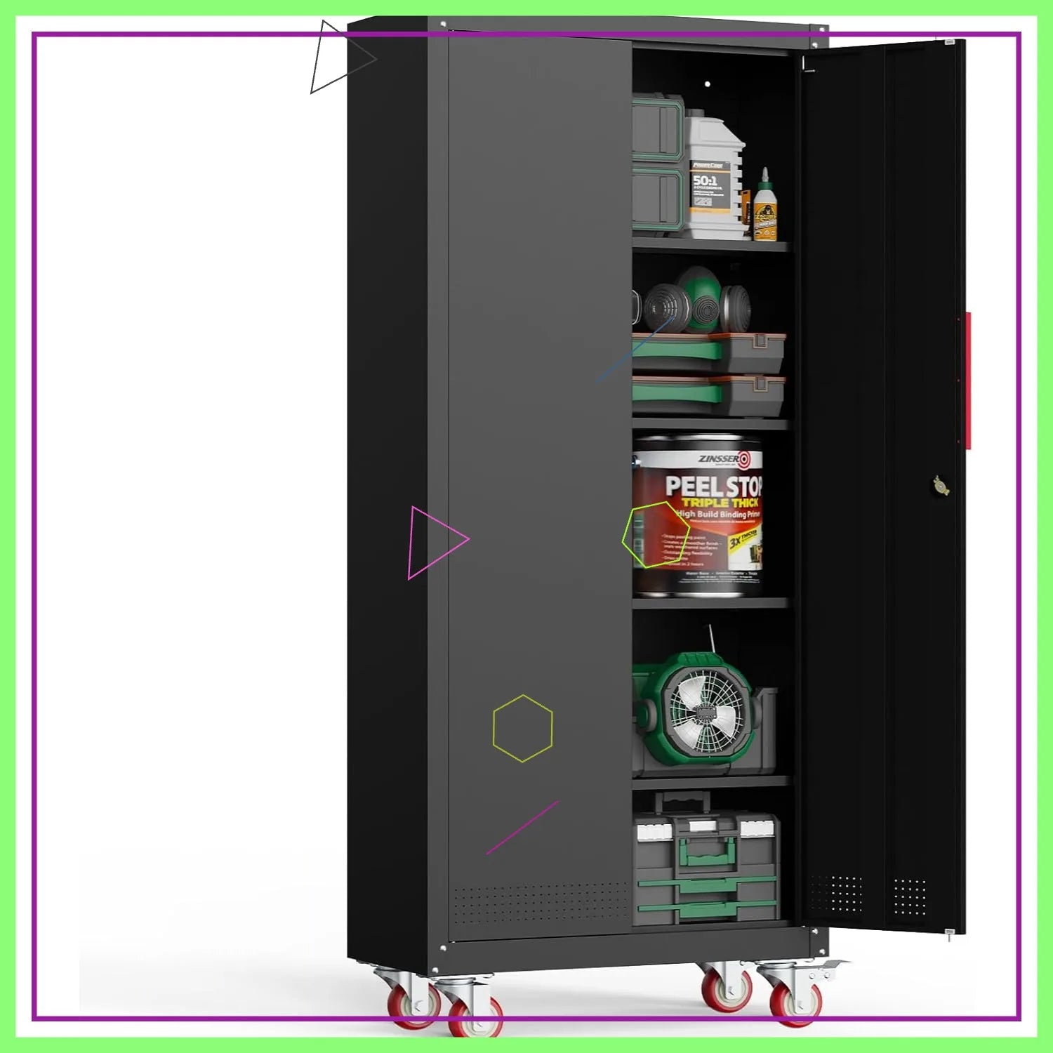 71" Tall Rolling Metal Storage Cabinet with Locking Doors, 4 Adjustable Shelves, 1000lb Capacity for Garage/Home/Office