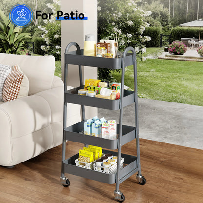 4 Tier Metal Storage Cart for Kitchen, Bathroom, Garage &amp; Laundry Room with Lockable Wheels