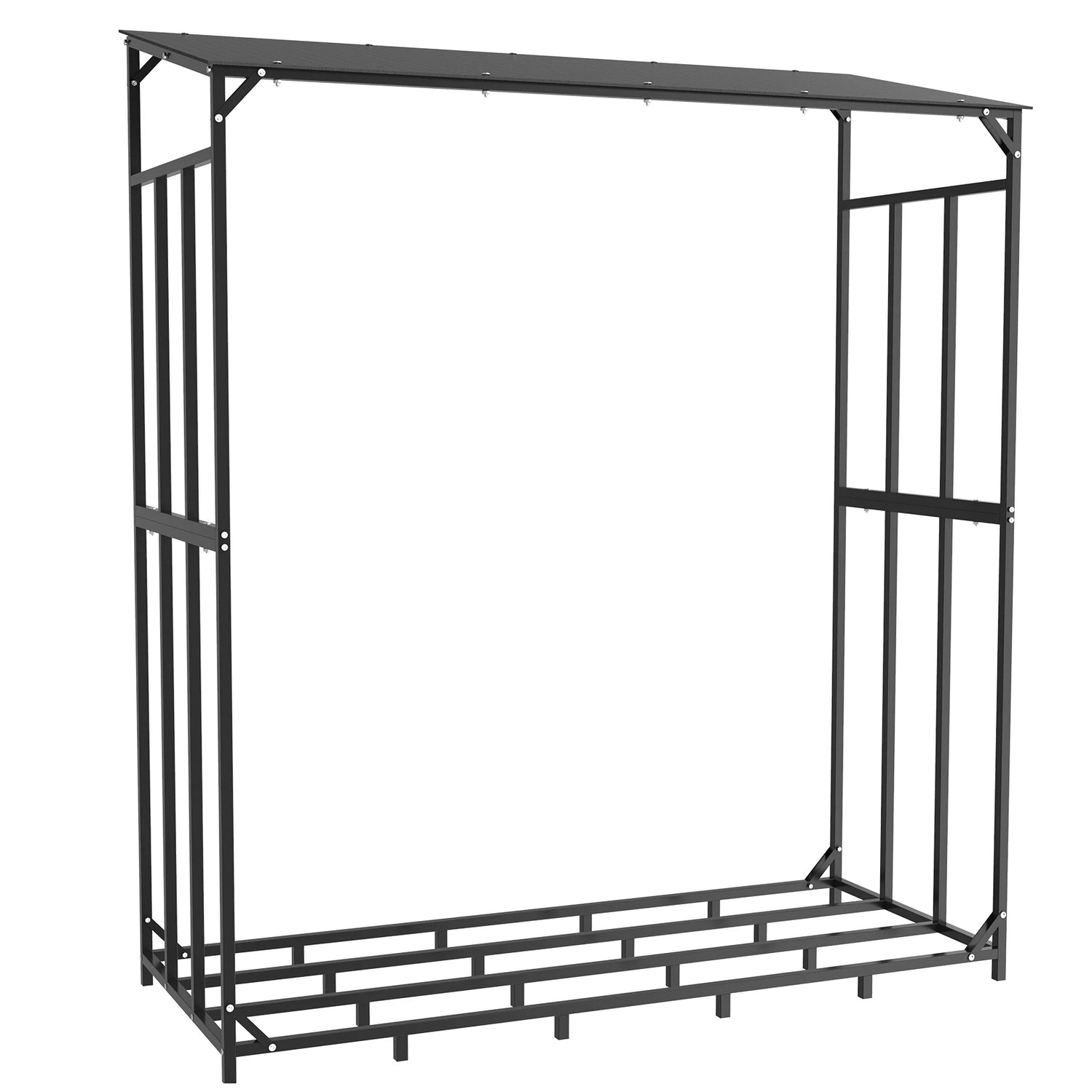 Heavy Duty Tall Metal Firewood Rack Stand with Top Cover for Fireplace Wood Storage