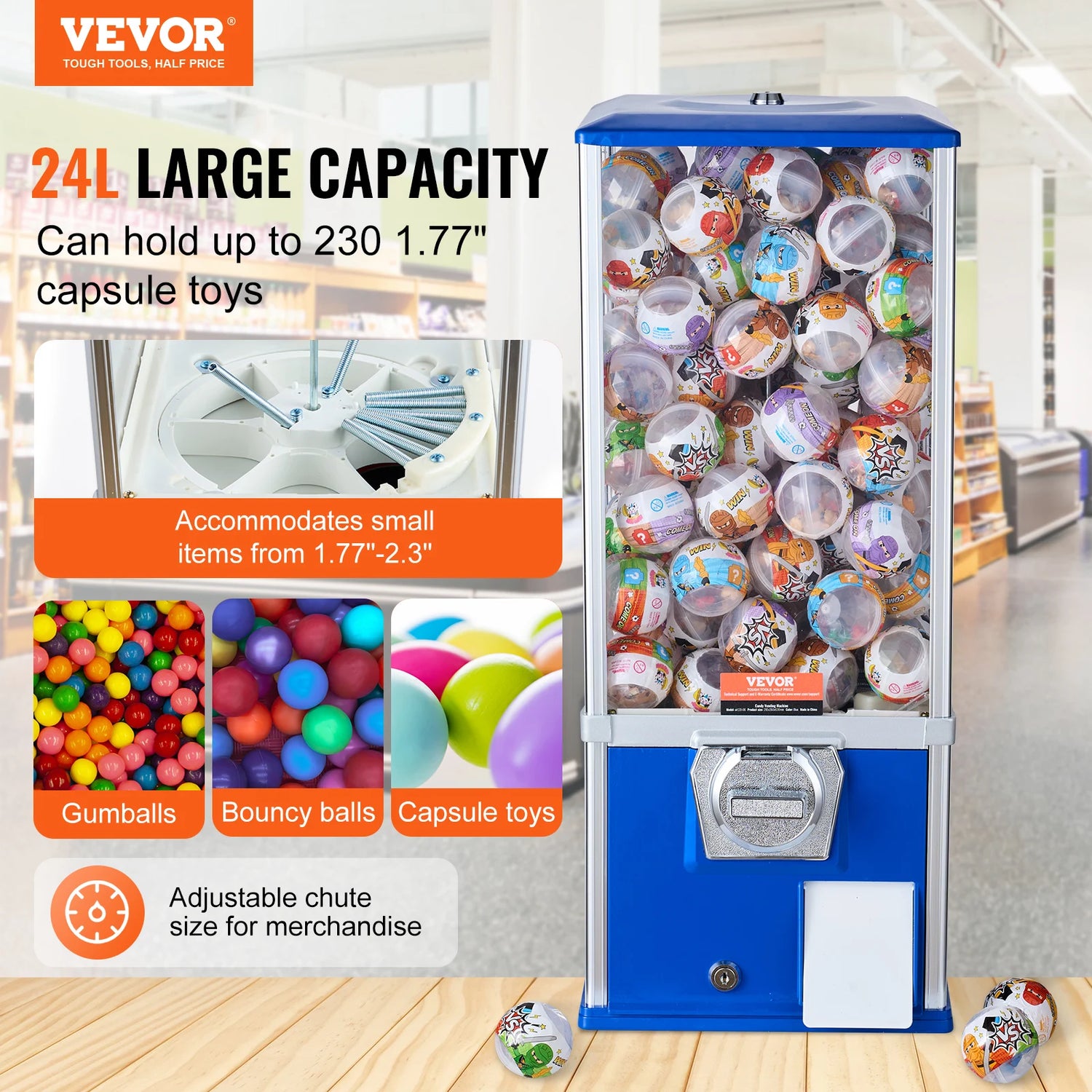 25" Gumball Machine in Blue or Red for Kids, Game Stores &amp; Coin Operation Sites
