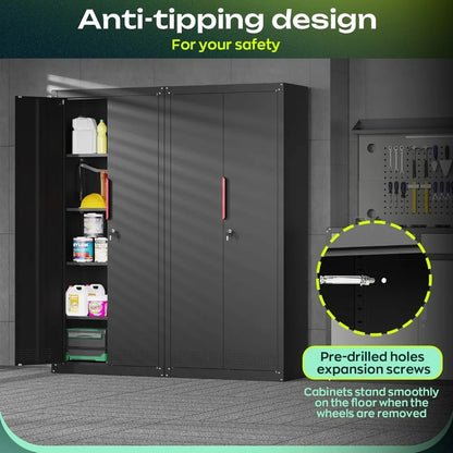 71" Tall Rolling Metal Storage Cabinet with Locking Doors, 4 Adjustable Shelves, 1000lb Capacity for Garage/Home/Office