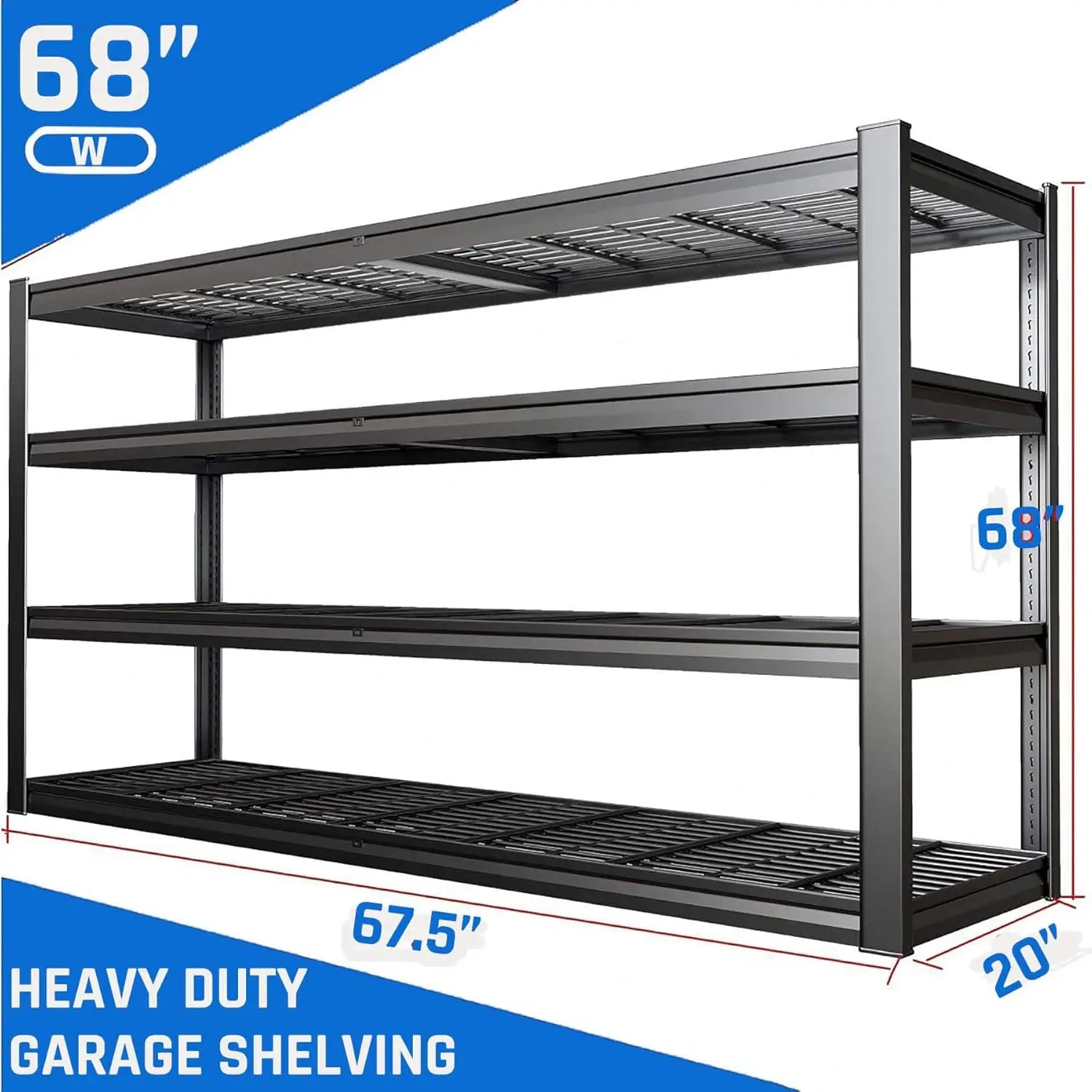 67" 4 Tier Heavy Duty Adjustable Metal Storage Shelving Unit for Warehouse, Basement, Garage  &amp; Shop