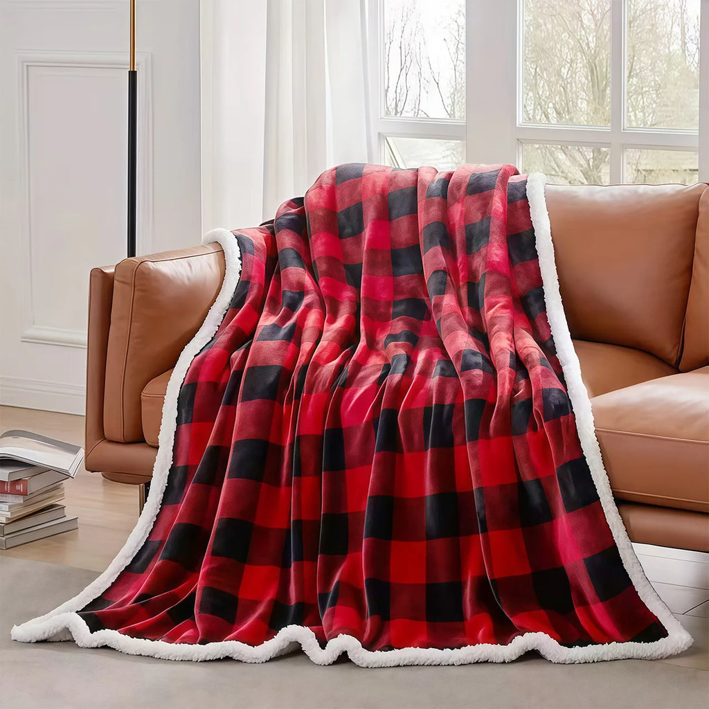 Cozy Sherpa Fleece Plaid Blanket