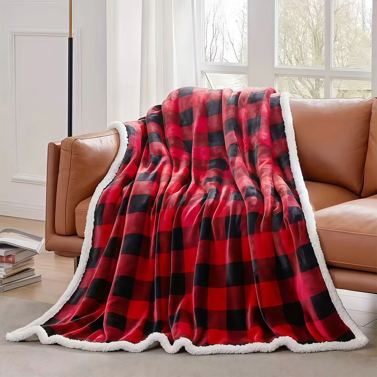 Cozy Sherpa Fleece Plaid Blanket