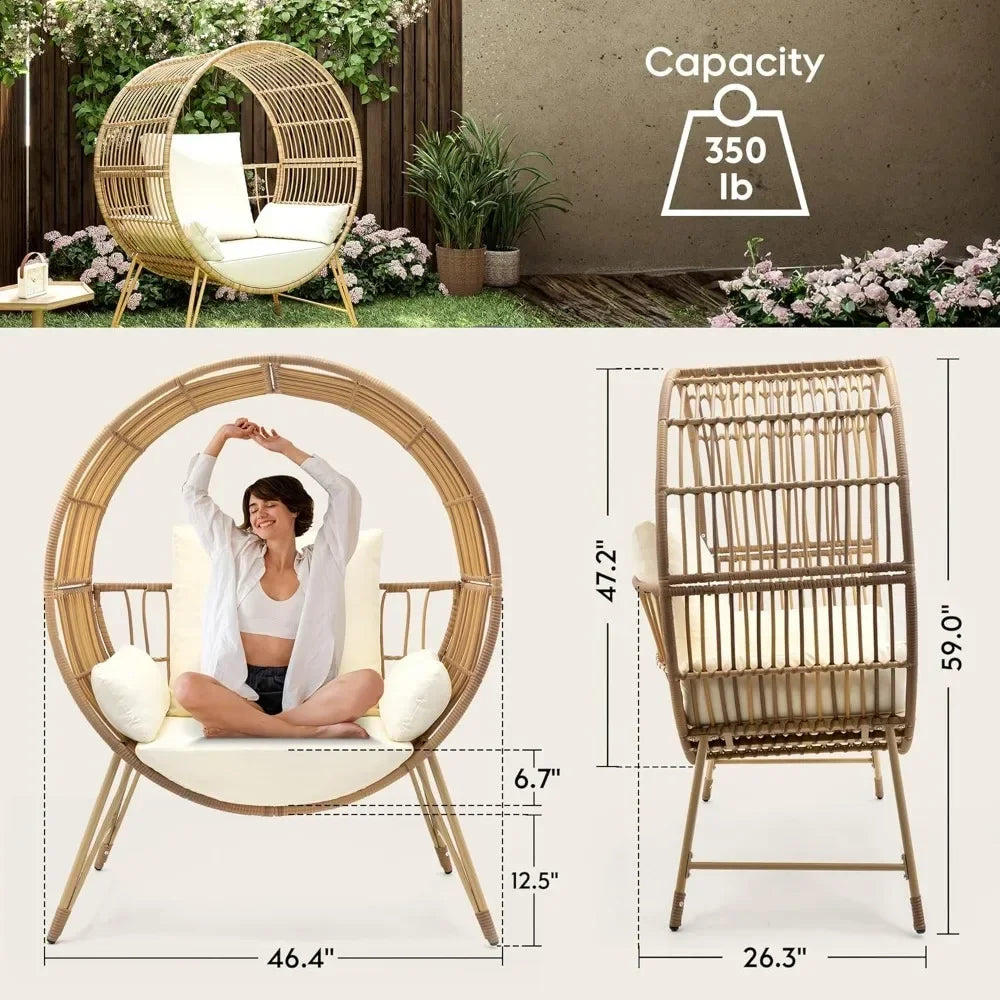 Oversized Wicker Patio Egg Chair with Cushions