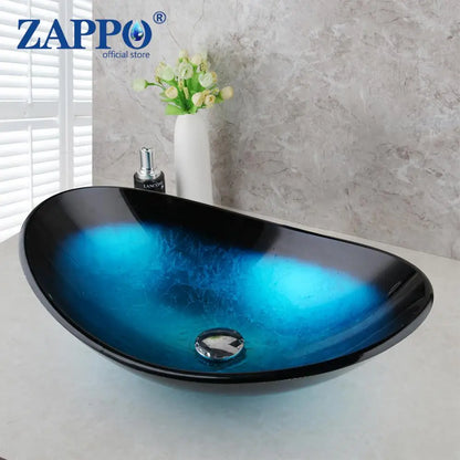 Tempered Glass Bathroom Sink with Waterfall &amp; Black Faucet