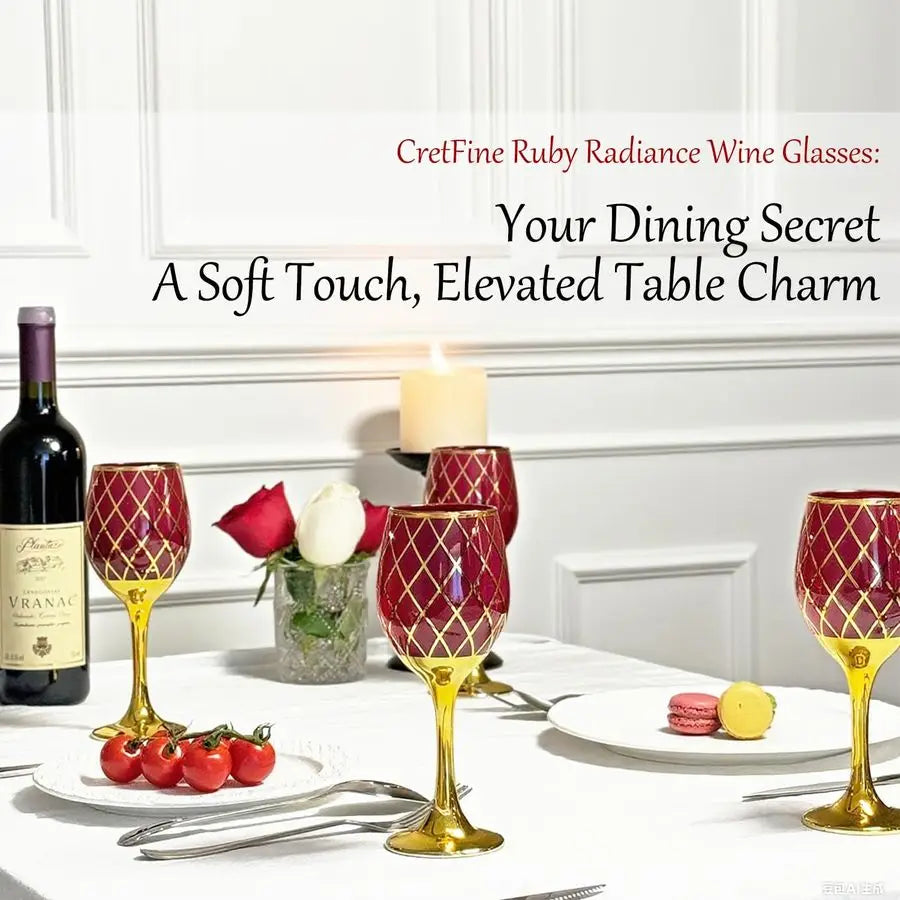 Set of 6 Red and Gold Wine Glasses with Colored Stems