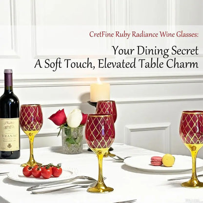 Set of 6 Red and Gold Wine Glasses with Colored Stems