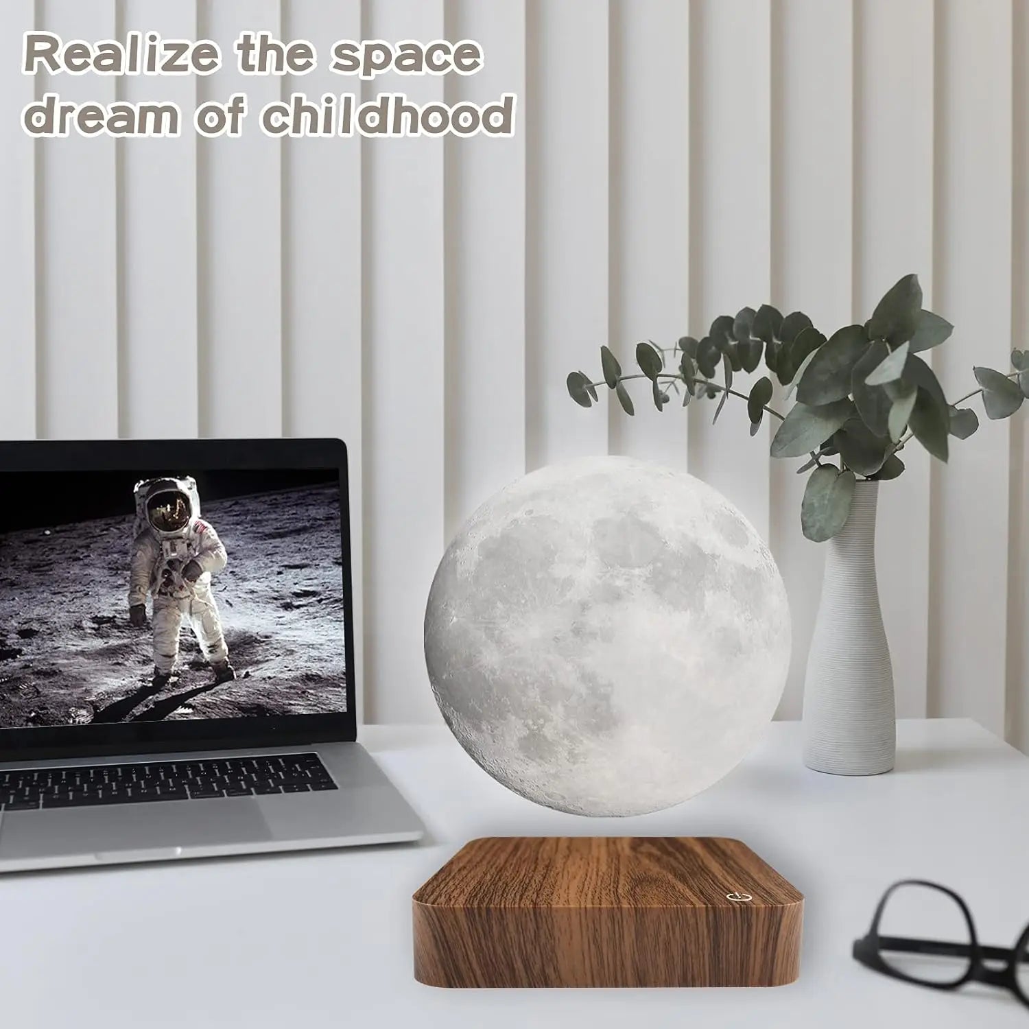 Magnetic Floating Rotating Moon Lamp with Wooden Base - 3 Color LED Night Light