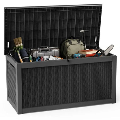 320 Gallon Deck Box, Outdoor Large Waterproof Resin Storage Box with Lockable Lid for Patio Cushions &amp; Gardening Tools