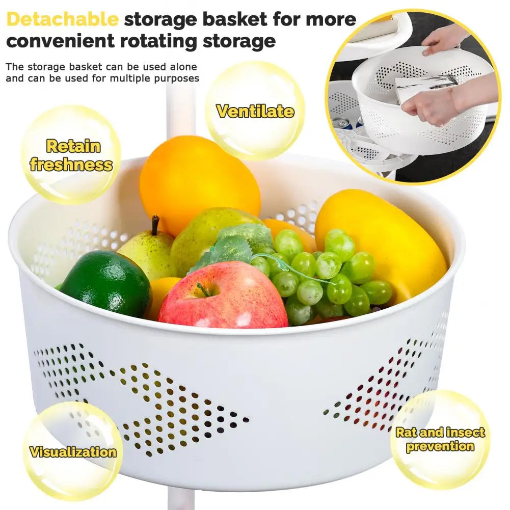 Kitchen Storage Rack with 5 Tier Circular Rotating Basket for Fruits &amp; Vegetables with 360 Degree Wheels
